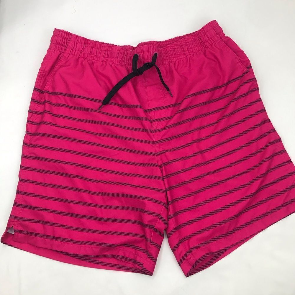 Ad Hoc Bright Pink Black Stripe Swim Trunks